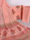 HAND BLOCK PRINTED COTTON SUIT WITH PURE CHIFFON DUPATTA