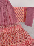 HAND BLOCK PRINTED COTTON SUIT WITH PURE CHIFFON DUPATTA