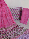 HAND BLOCK PRINTED COTTON SUIT WITH PURE CHIFFON DUPATTA