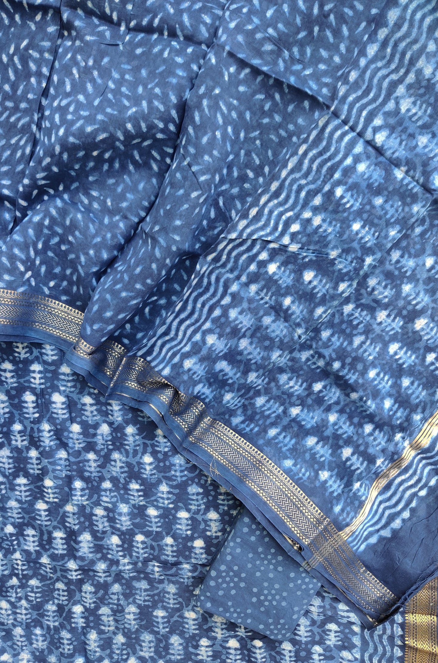 (SALE) HAND BLOCK PRINTED MAHESHWARI SILK SUIT WITH MAHESHWARI SILK DUPATTA