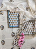 PANEL Hand Block Printed Cotton Suit with Mul Chanderi Dupatta