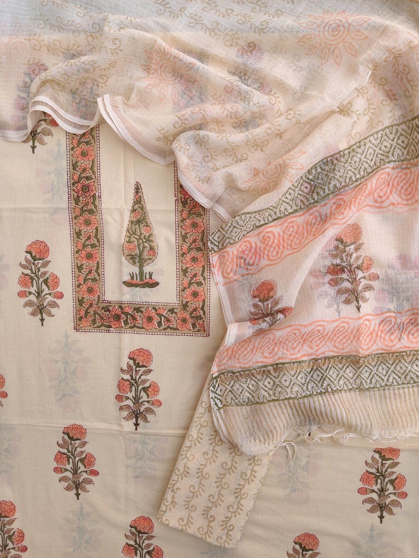 PANEL Hand Block Printed Cotton Suit with Cotton Kota Doria dupatta