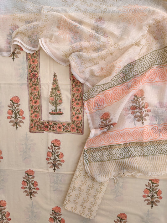PANEL Hand Block Printed Cotton Suit with Cotton Kota Doria dupatta