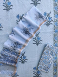 Hand Block Printed Cotton Schiffli Suit with Kota Doria Dupatta