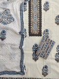 NEW LAUNCH                                    ELEGANT SCHIFFLI COTTON NECK WORK SUIT SET WITH COTTON DUPATTA
