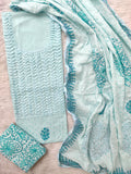 NEW LAUNCH              Aligarh Hand Embroidery Cotton Neck Work Suits with Mulmul Crosia Dupatta