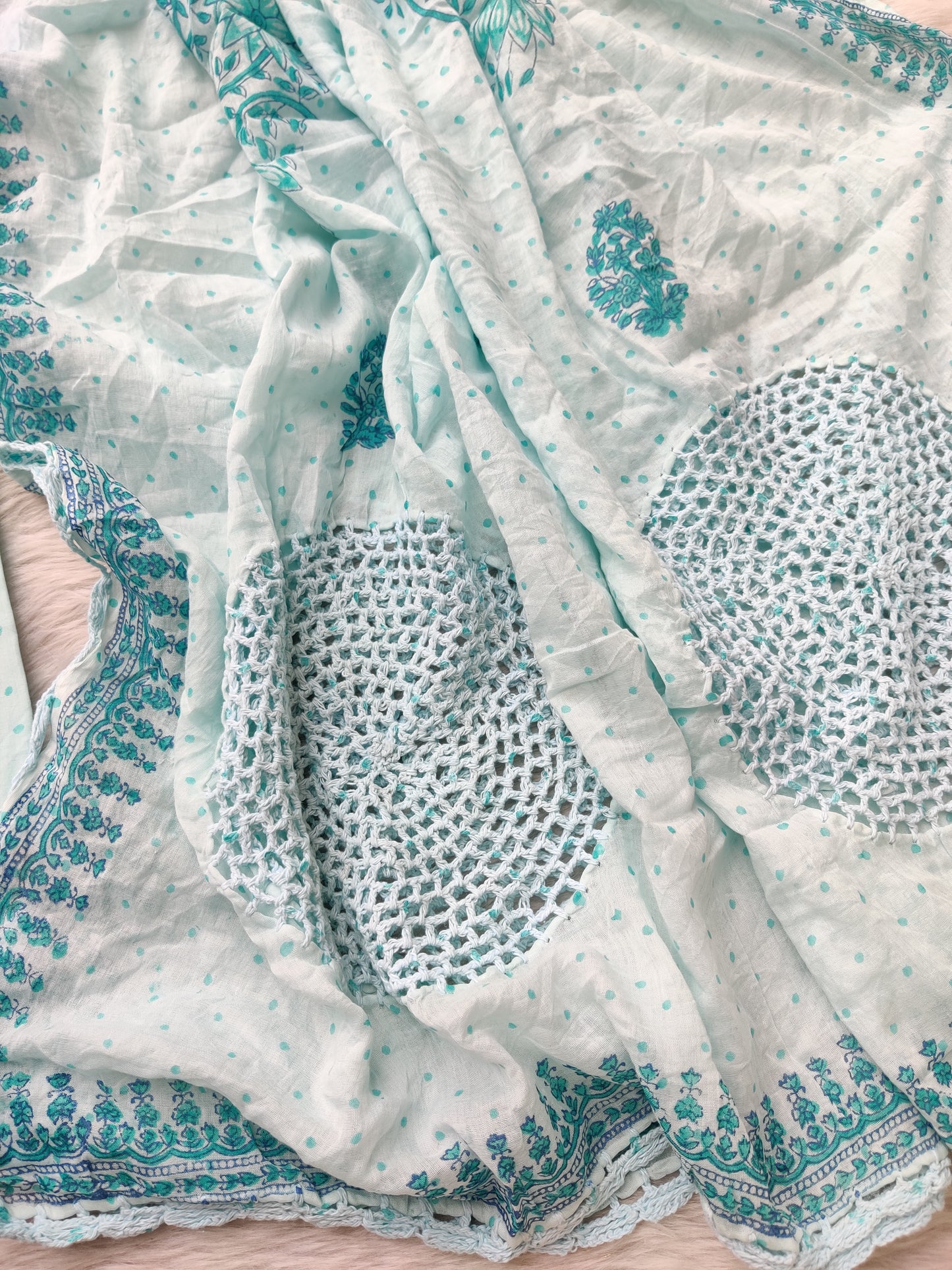 NEW LAUNCH              Aligarh Hand Embroidery Cotton Neck Work Suits with Mulmul Crosia Dupatta