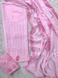 NEW LAUNCH              Aligarh Hand Embroidery Cotton Neck Work Suits with Mulmul Crosia Dupatta