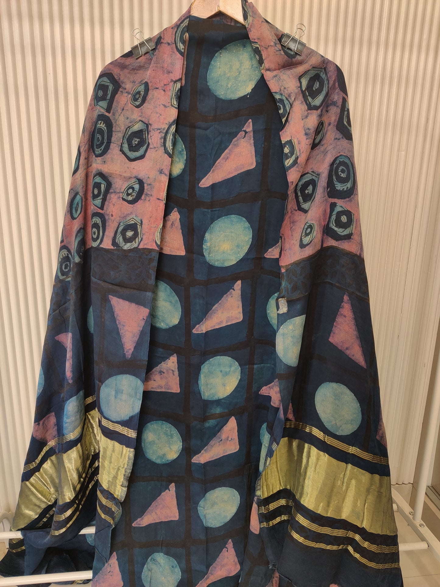(NASHPAL) Hand Block Printed Modal Silk TOP with Modal Silk Lagdi Patta Dupatta (NO BOTTOM)