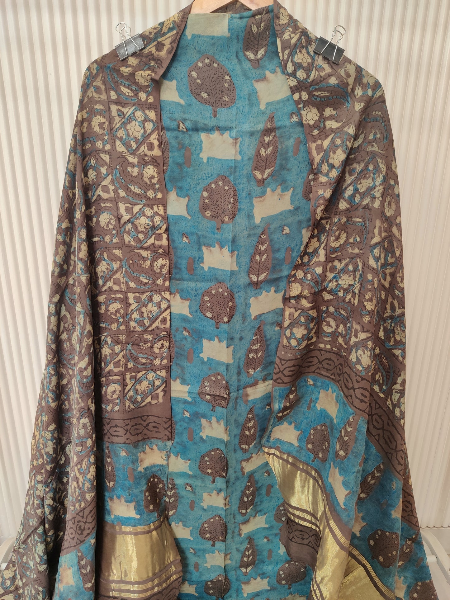 (NASHPAL) Hand Block Printed Modal Silk TOP with Modal Silk Lagdi Patta Dupatta (NO BOTTOM)
