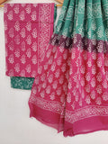 (SALE) Hand Block Printed Cotton Suit With Mulmul Cotton Dupatta