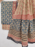 (SALE) Hand Block Printed Cotton Suit With Mulmul Cotton Dupatta