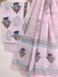 Hand Block Printed Cotton Suit With Mulmul Cotton Dupatta