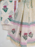Hand Block Printed Cotton Suit With Mulmul Cotton Dupatta