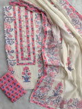 Exclusive Unstitched Cotton Suit with Mulmul Embroidery Dupatta
