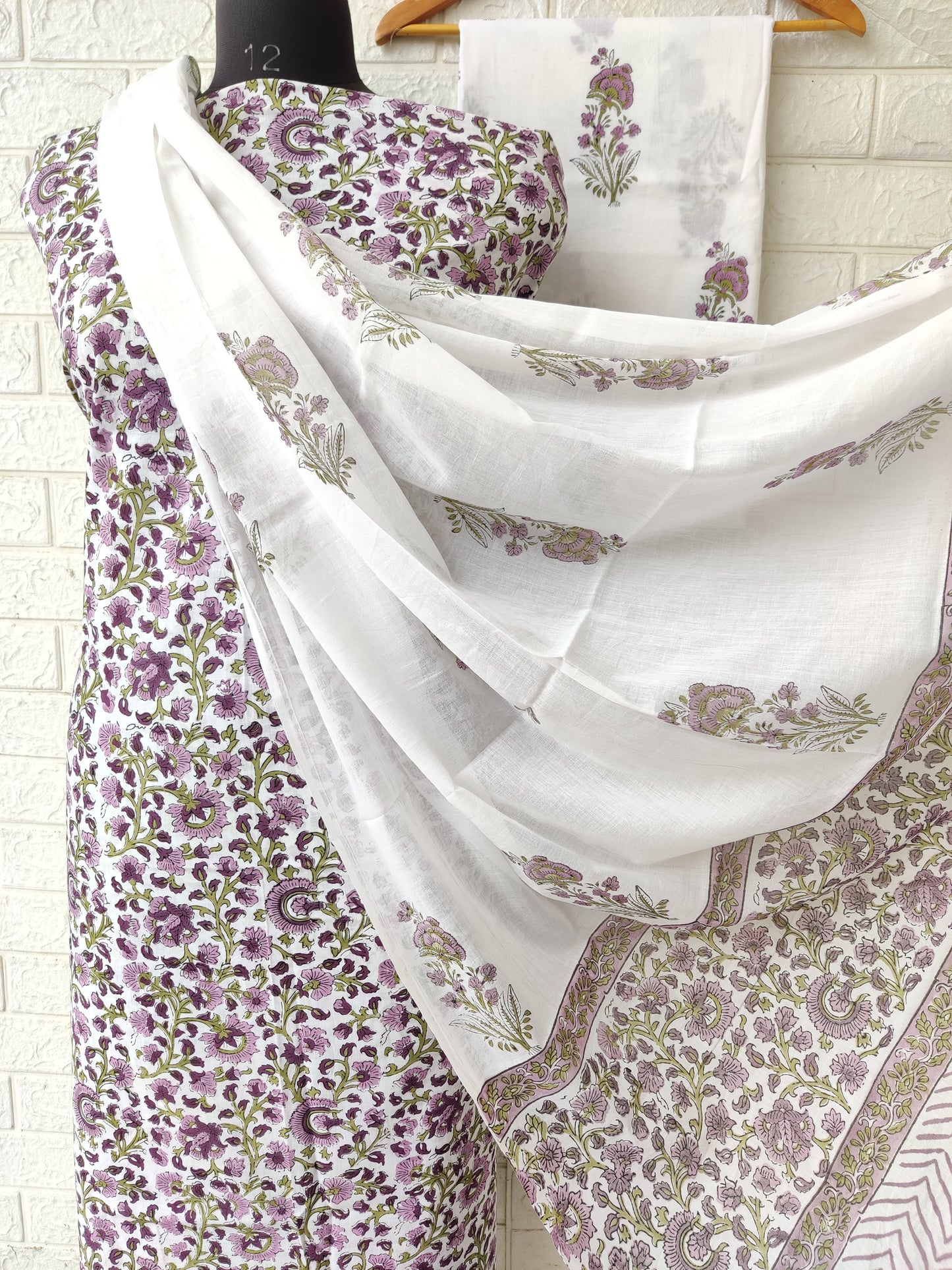 Hand Block Printed Cotton Suit With Mulmul Cotton Dupatta
