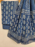 INDIGO Hand Block Printed Cotton Suit With Mulmul Cotton Dupatta