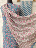 Hand Block Printed Cotton Suit With Mulmul Cotton Dupatta