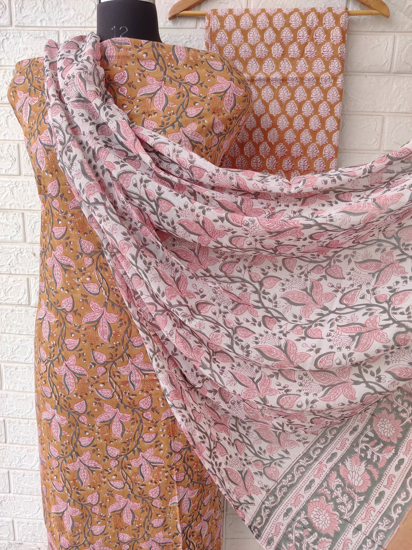 Hand Block Printed Cotton Suit With Mulmul Cotton Dupatta