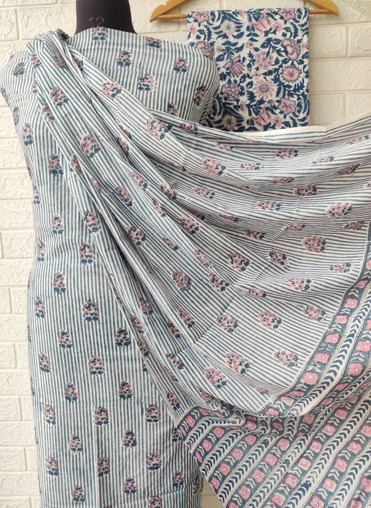 Cotton Block Printed Cotton Suit with mulmul cotton Dupatta
