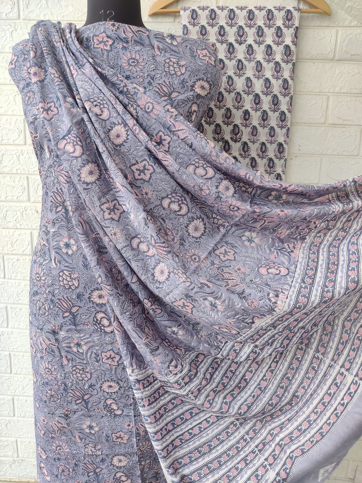 Cotton Block Printed Cotton Suit with mulmul cotton Dupatta