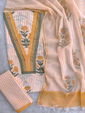 HAND BLOCK PRINTED  NECK WORK SUITS WITH KOTA DORIA DUPATTA
