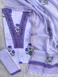 HAND BLOCK PRINTED  NECK WORK SUITS WITH KOTA DORIA DUPATTA