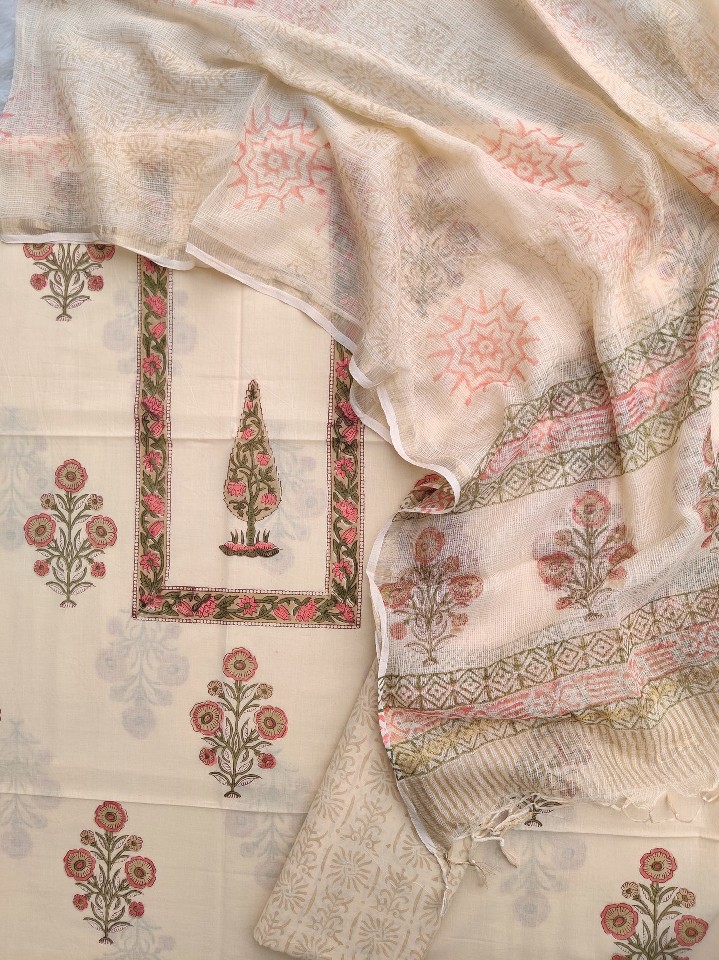 PANEL Hand Block Printed Cotton Suit with Cotton Kota Doria dupatta