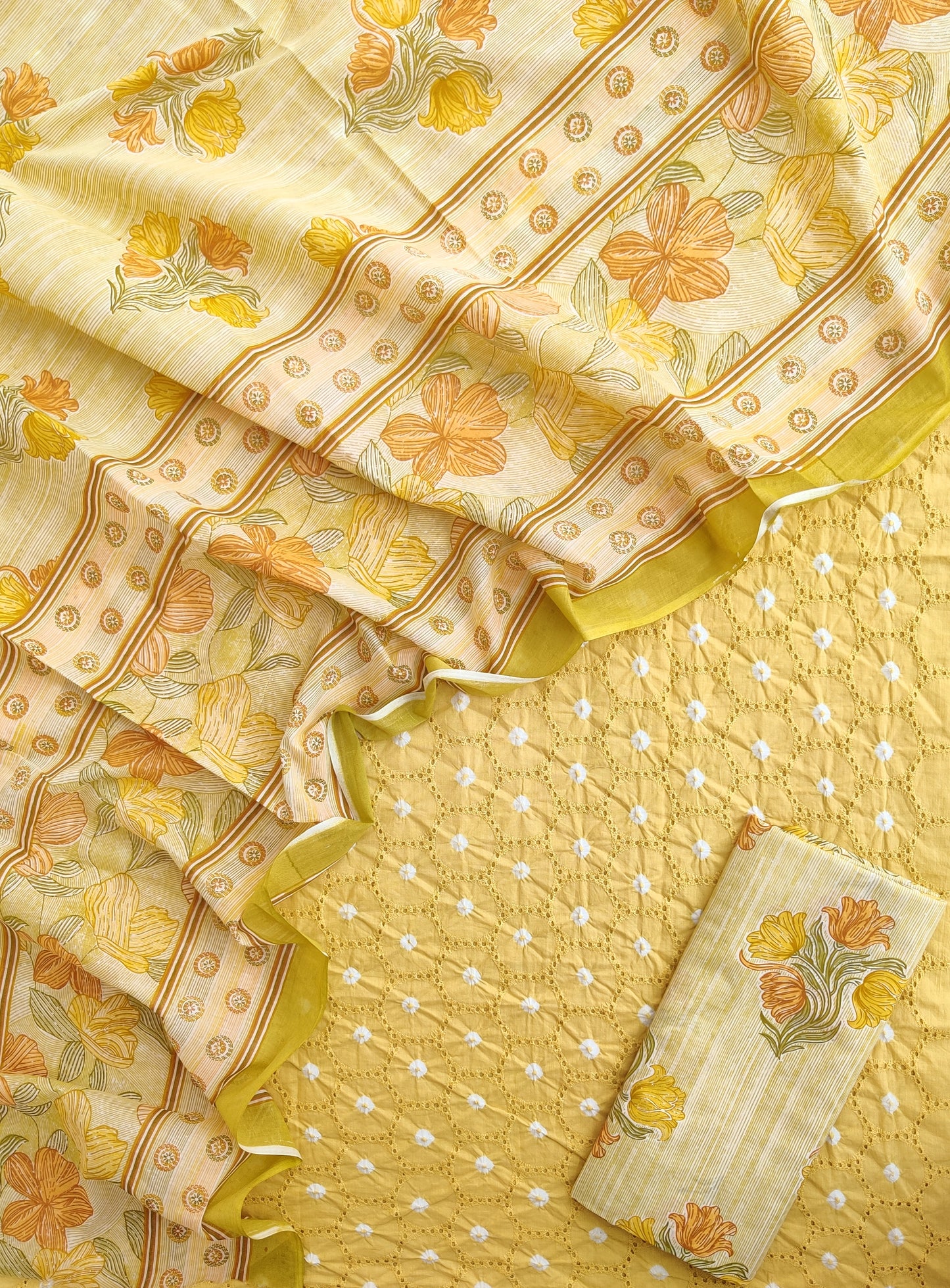 Schiffli Suit with Mulmul Dupatta