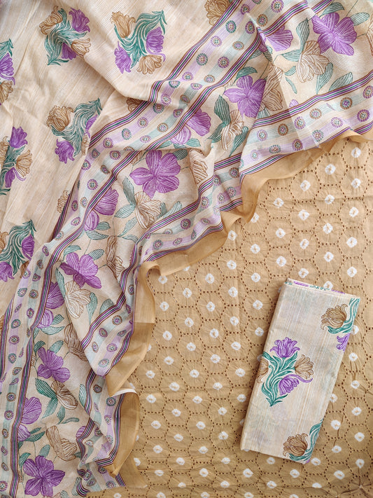 Schiffli Suit with Mulmul Dupatta