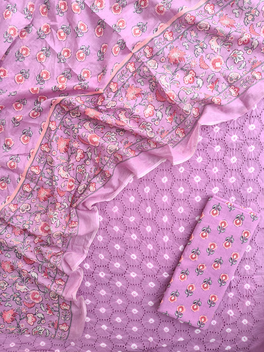 Schiffli Suit with Mulmul Dupatta