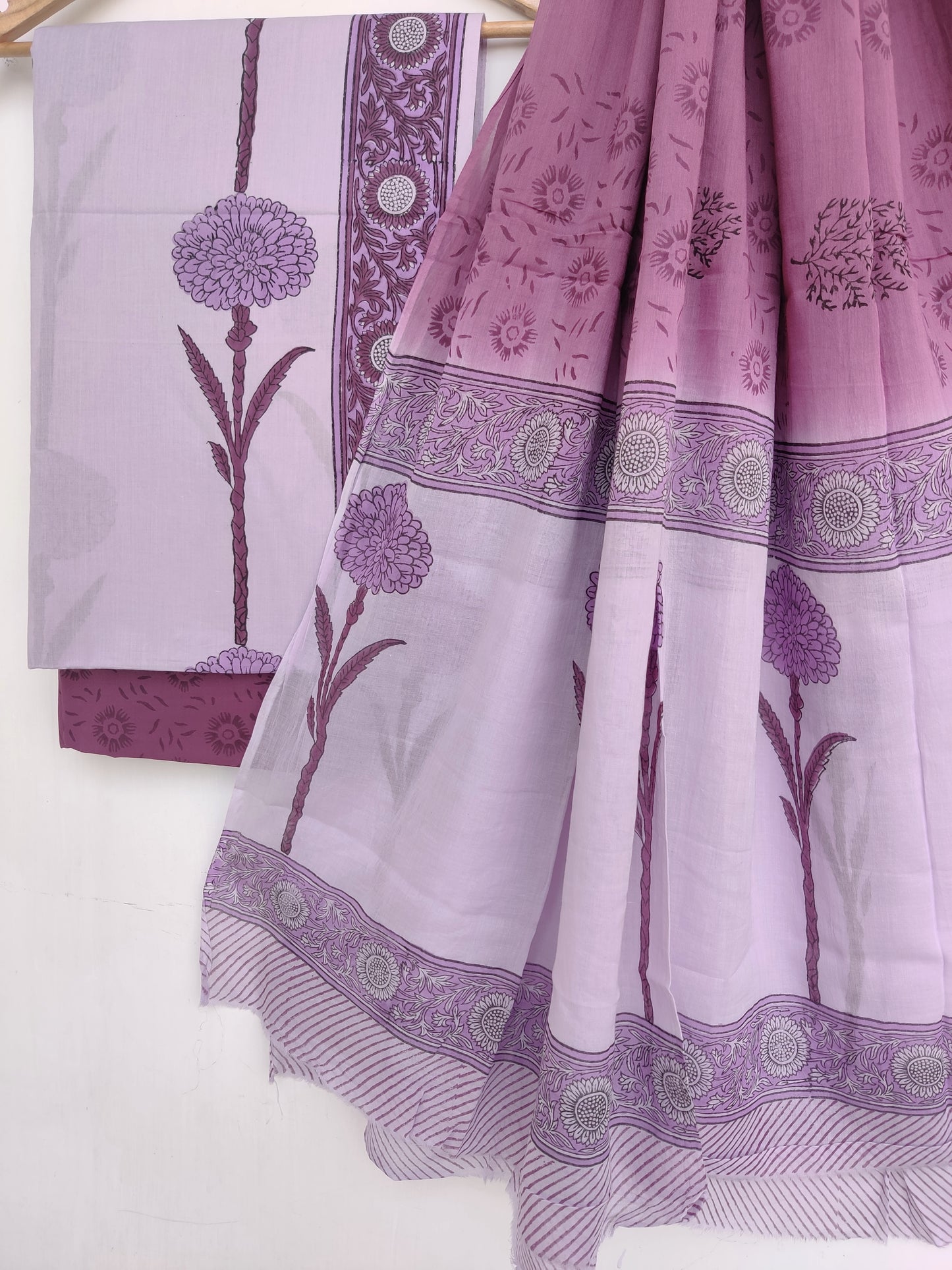 Hand Block Printed Cotton Suit With Mulmul Cotton Dupatta