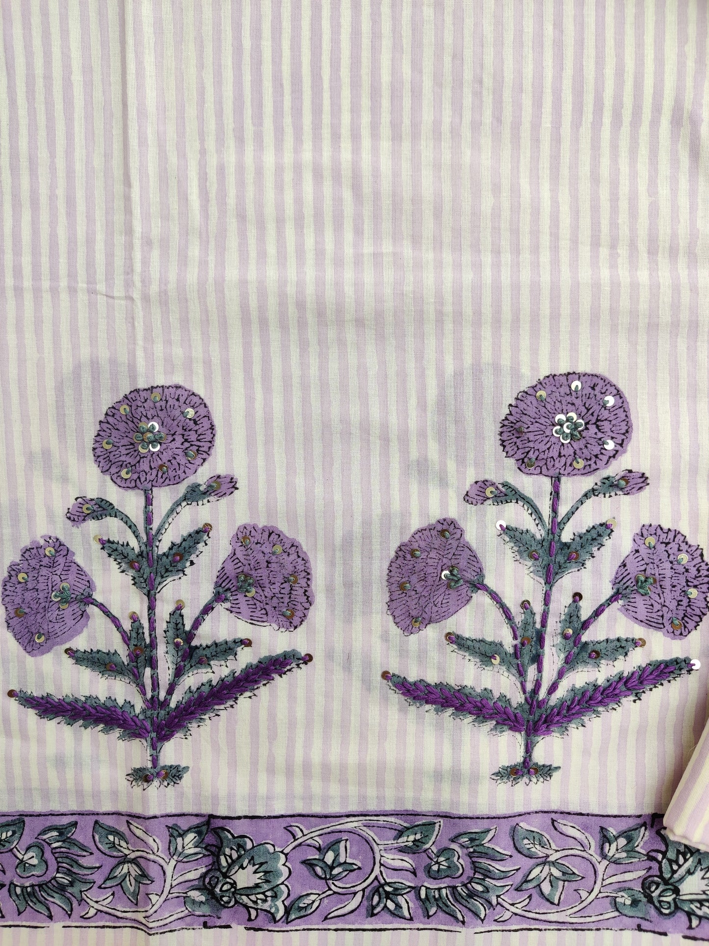 Hand Block Printed Cotton Suit with Mul Chanderi Dupatta