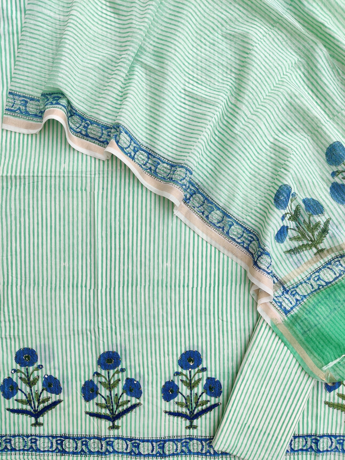 Hand Block Printed Cotton Suit with Mul Chanderi Dupatta