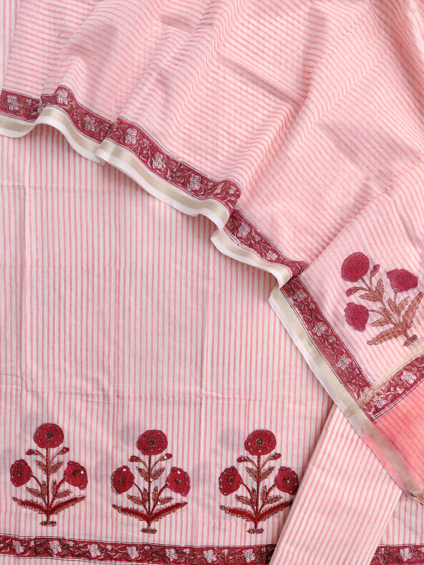Hand Block Printed Cotton Suit with Mul Chanderi Dupatta