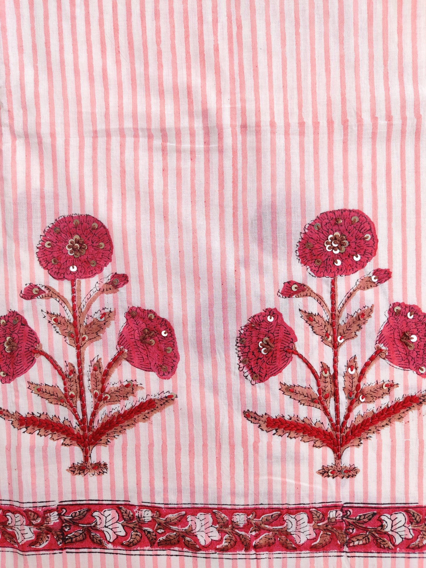 Hand Block Printed Cotton Suit with Mul Chanderi Dupatta