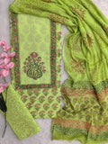 FLORAL PRINTED COTTON GOTA PATTI SUIT WITH CHIFFON DUPATTA