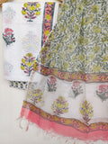 (SALE) Hand Block Printed Cotton Schiffli Suit with Kota Doria Dupatta