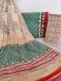 KALAMKARI HAND BLOCK PRINTED COTTON SUIT WITH PURE CHIFFON DUPATTA