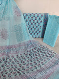 HAND BLOCK PRINTED COTTON SUIT WITH PURE CHIFFON DUPATTA