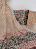 KALAMKARI HAND BLOCK PRINTED COTTON SUIT WITH PURE CHIFFON DUPATTA