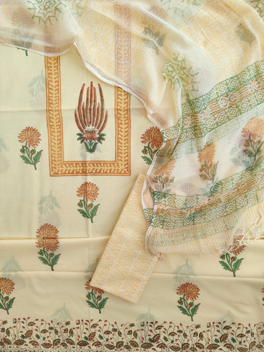 PANEL Hand Block Printed Cotton Suit with Cotton Kota Doria dupatta