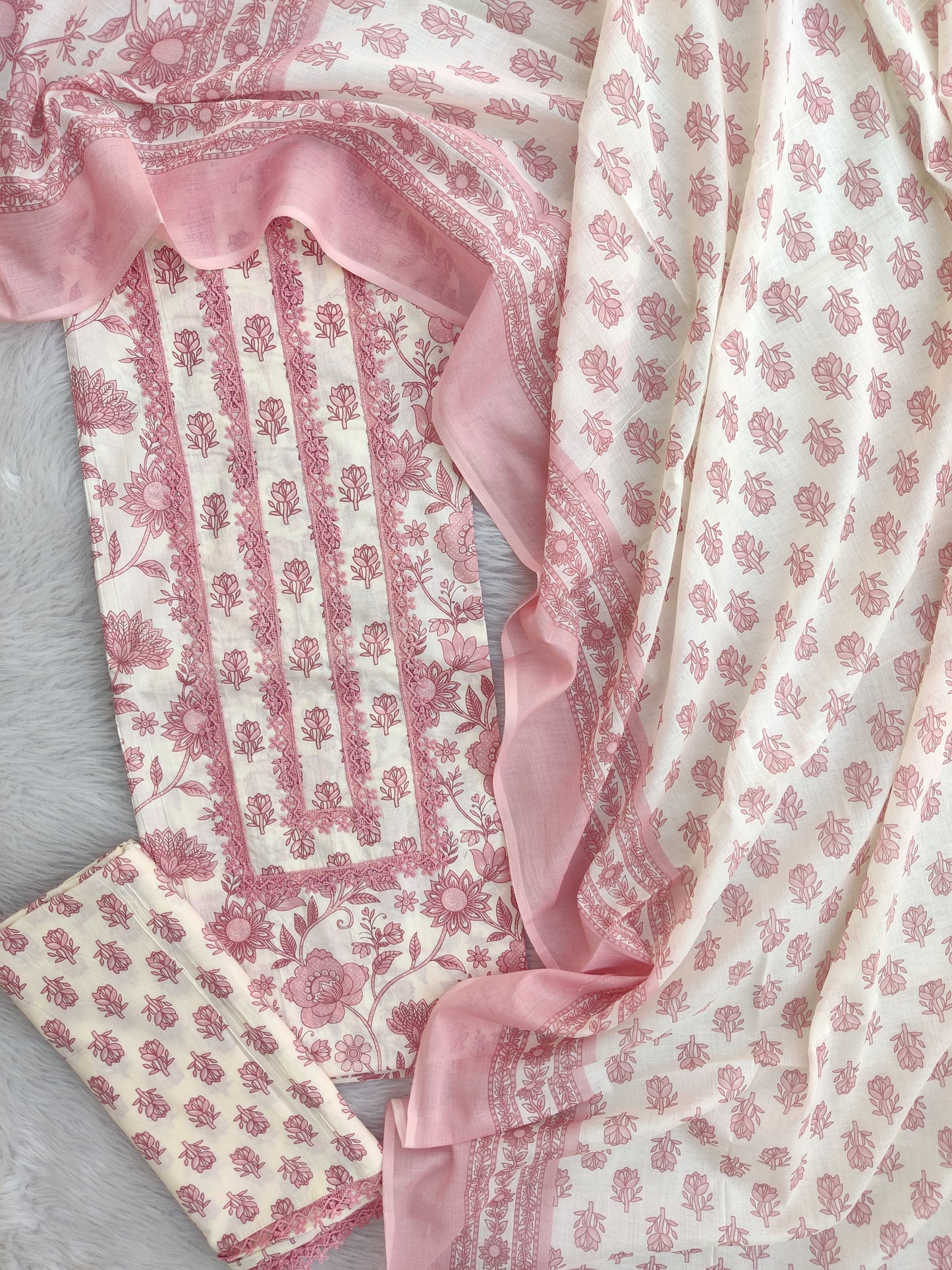 (SALE) EXCLUSIVE HAND BLOCK PRINTED COTTON SUIT WITH COTTON DUPATTA