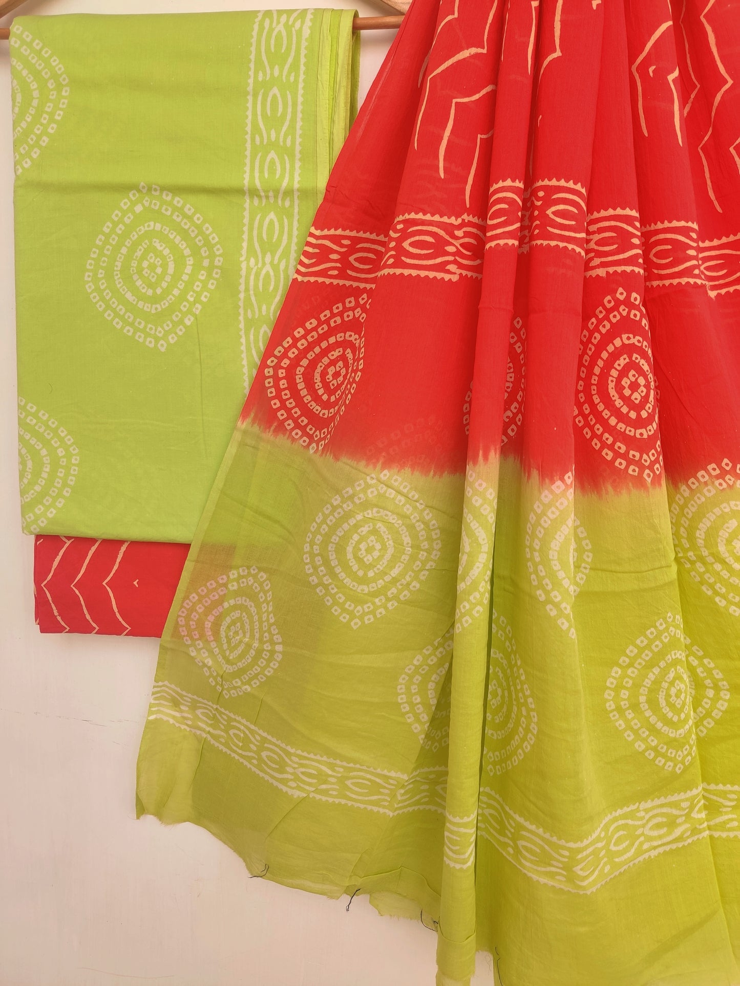 Hand Block Printed Cotton Suit With Mulmul Cotton Dupatta