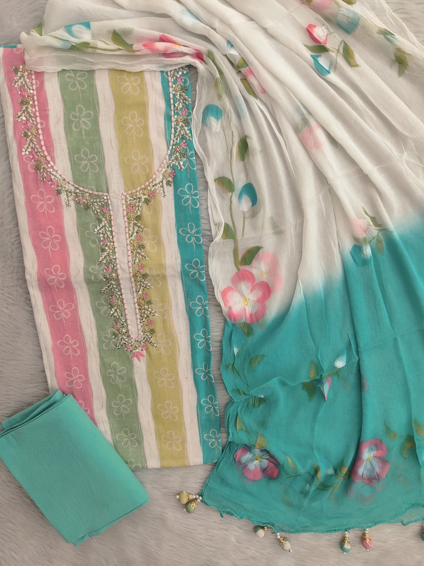 NEW LAUNCH                                    ELEGANT GOTA PATTI SUIT SET WITH HAND PAINTED CHIFFON DUPATTA