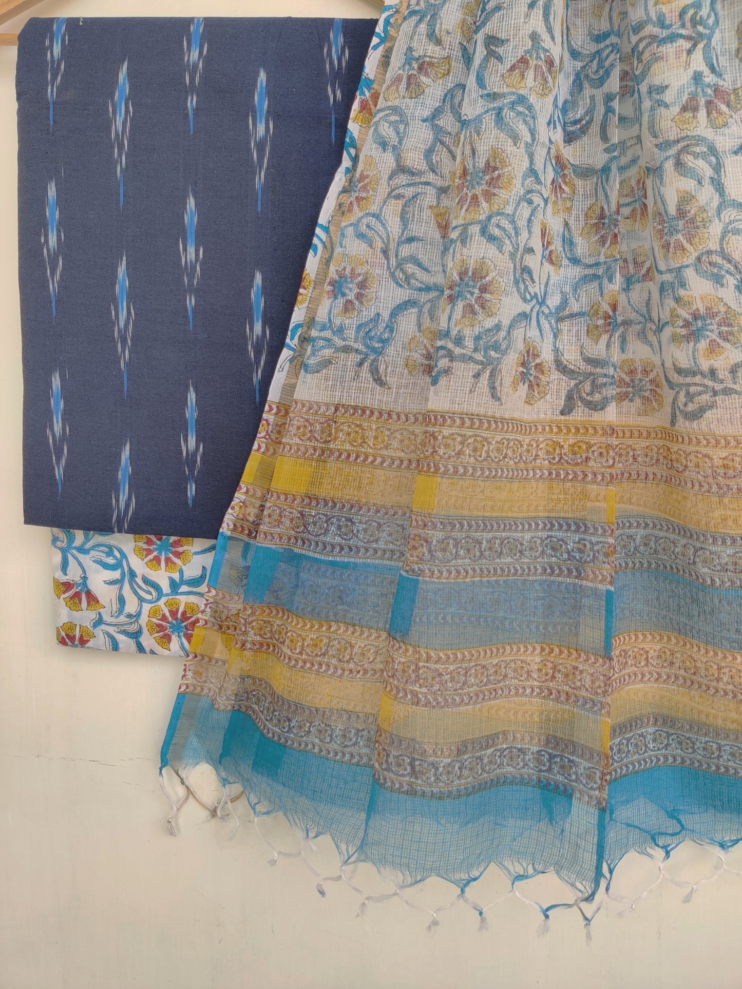 (SALE) Handloom Weave Ikat Suit with Kota Doria Dupatta