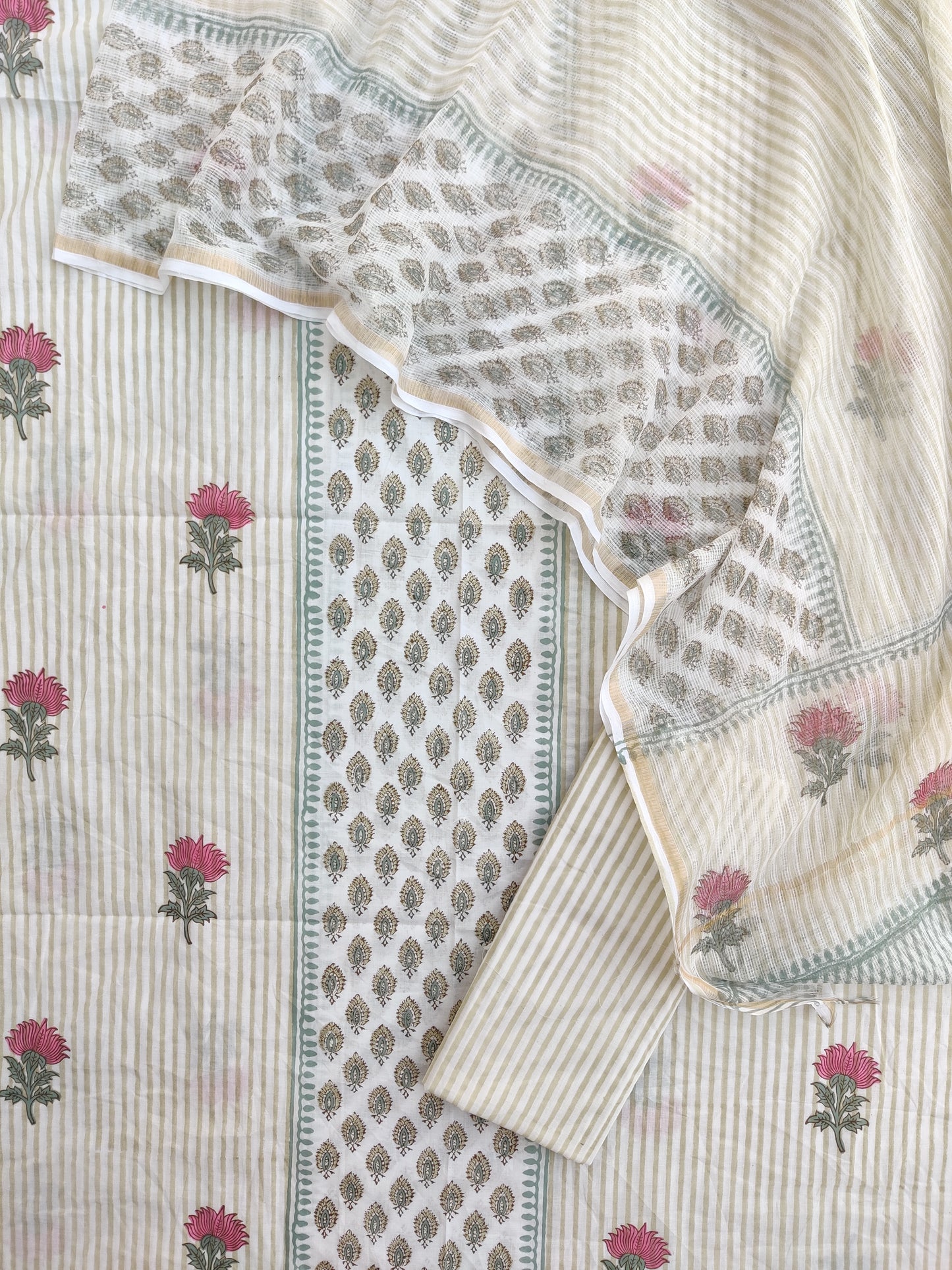 PANEL Hand Block Printed Cotton Suit with Cotton Kota Doria dupatta