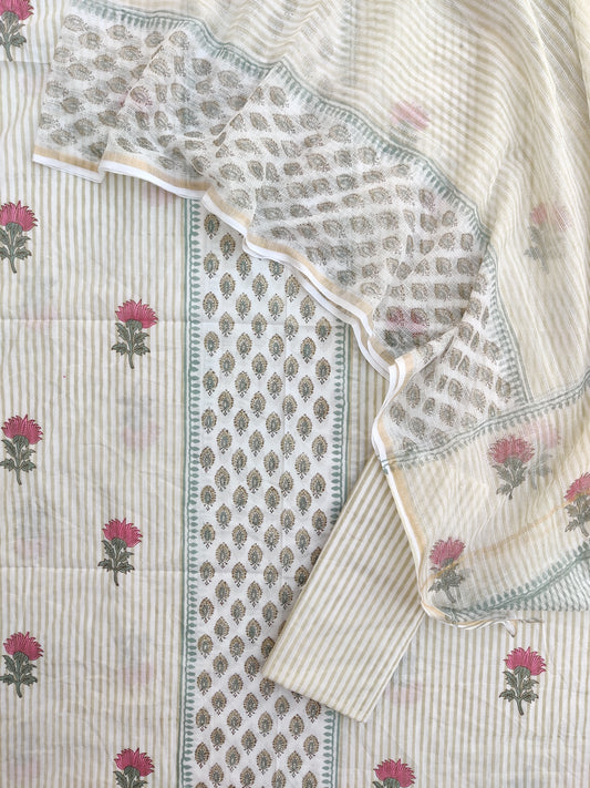 PANEL Hand Block Printed Cotton Suit with Cotton Kota Doria dupatta