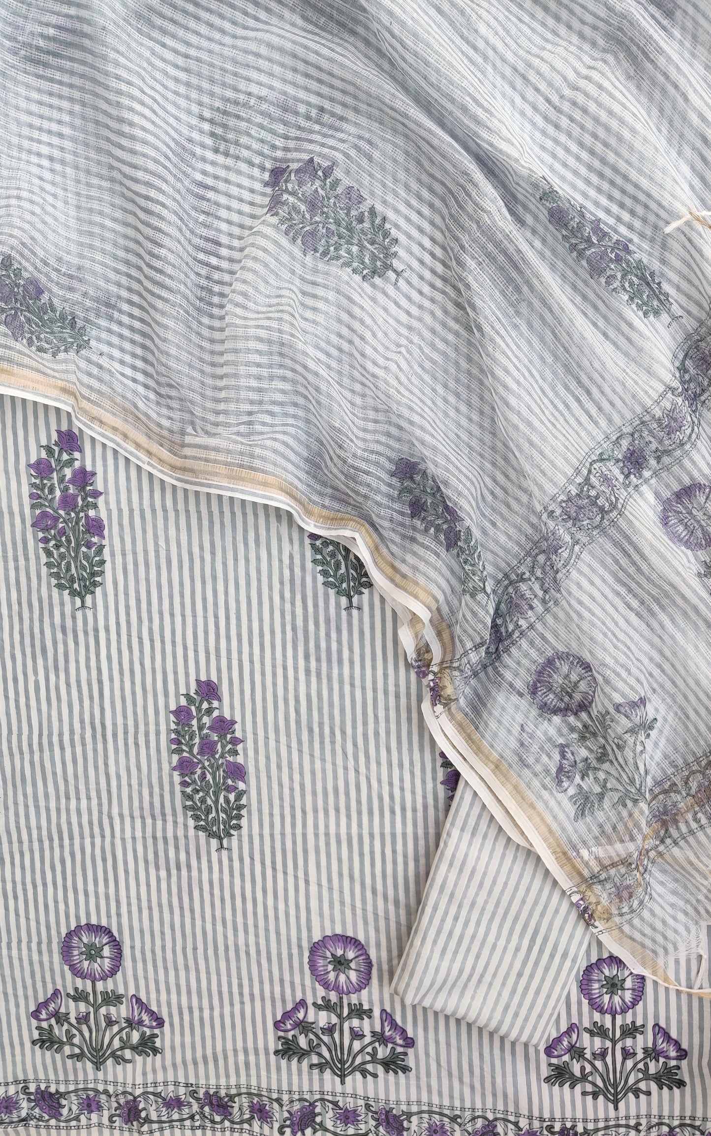 BOOTA Hand Block Printed Cotton Suit with Cotton Kota Doria dupatta