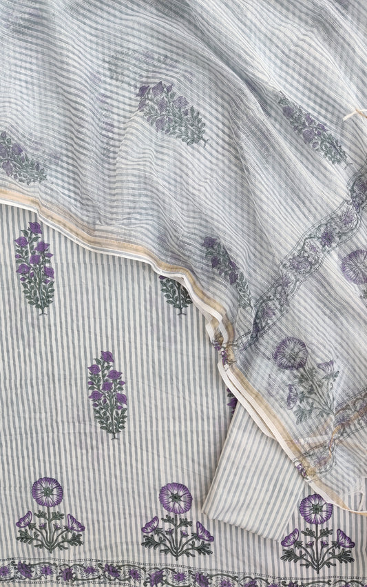 BOOTA Hand Block Printed Cotton Suit with Cotton Kota Doria dupatta